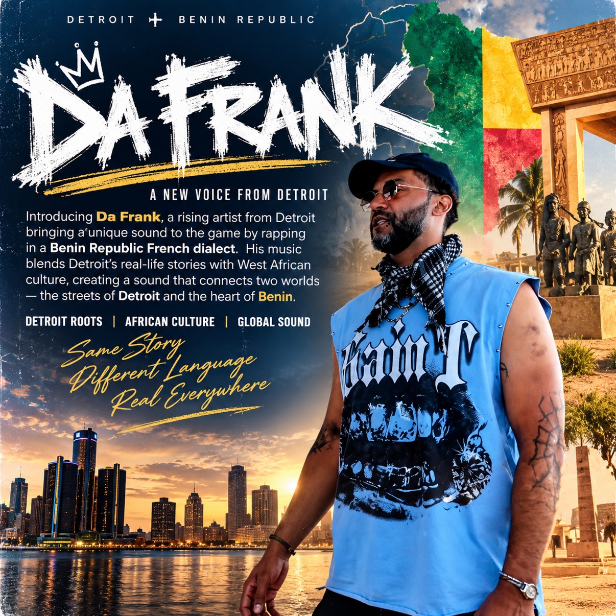 Da Frank — a new voice from Detroit. Introducing Da Frank, a rising artist from Detroit bringing a unique sound to the game by rapping in a Benin Republic French dialect. Same story, different language, real everywhere.